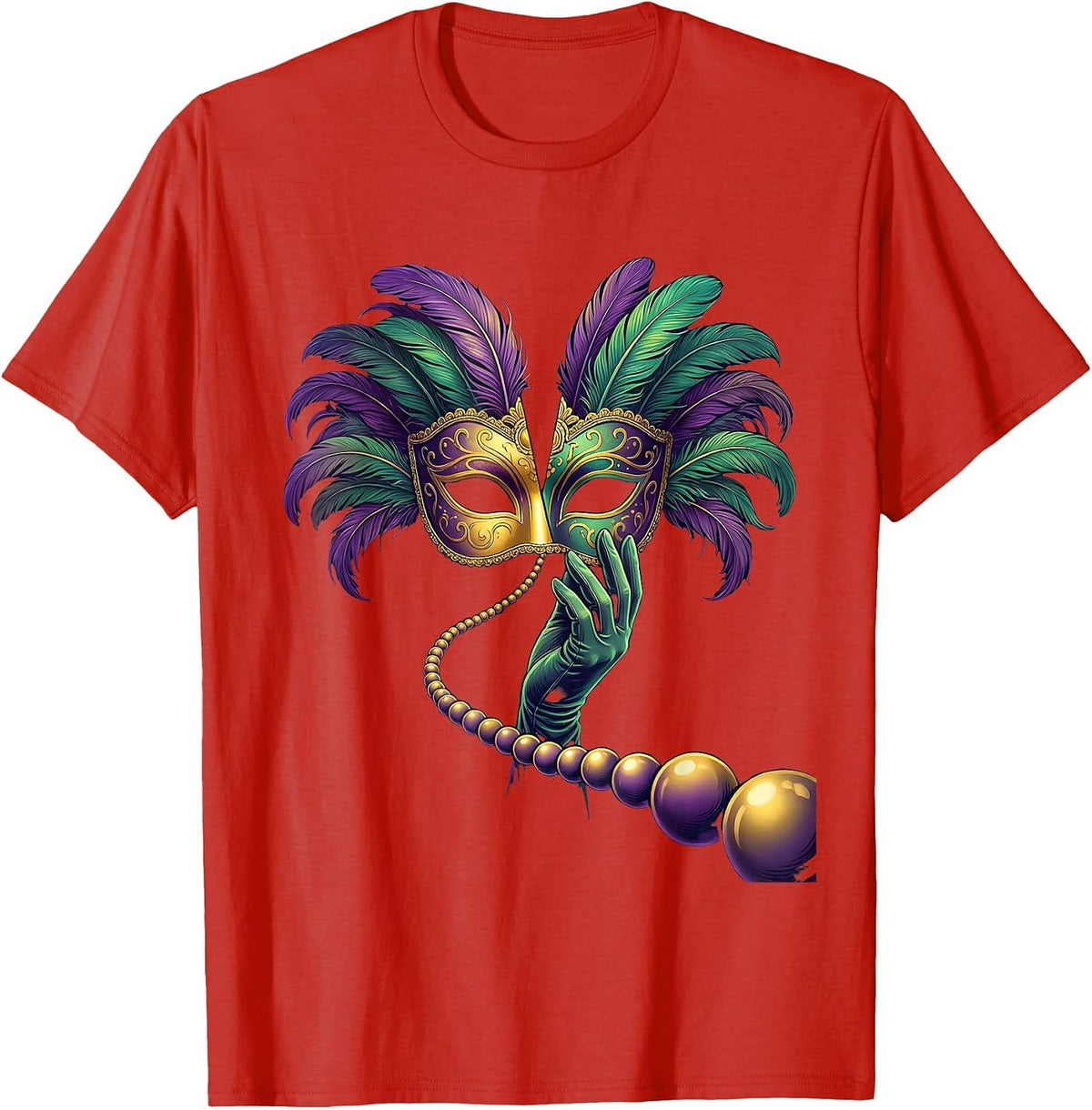 Men's Mardi Gras Mask Flung Open Party Costume Reveler T-Shirt - Red