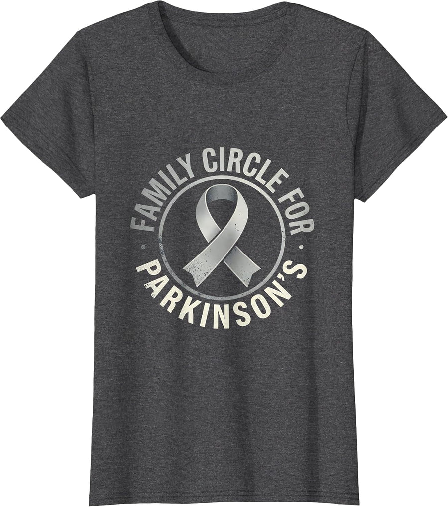 Women's Family Circle For Parkinson's Support Squad Awareness Ribbon T-Shirt - Dark Heather Grey