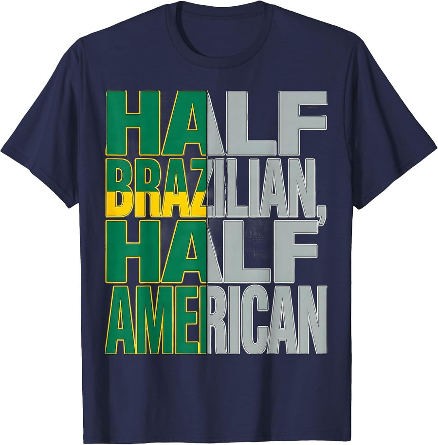 Half Brazilian, Half American Patriotic Pride Family T-Shirt - Navy Blue
