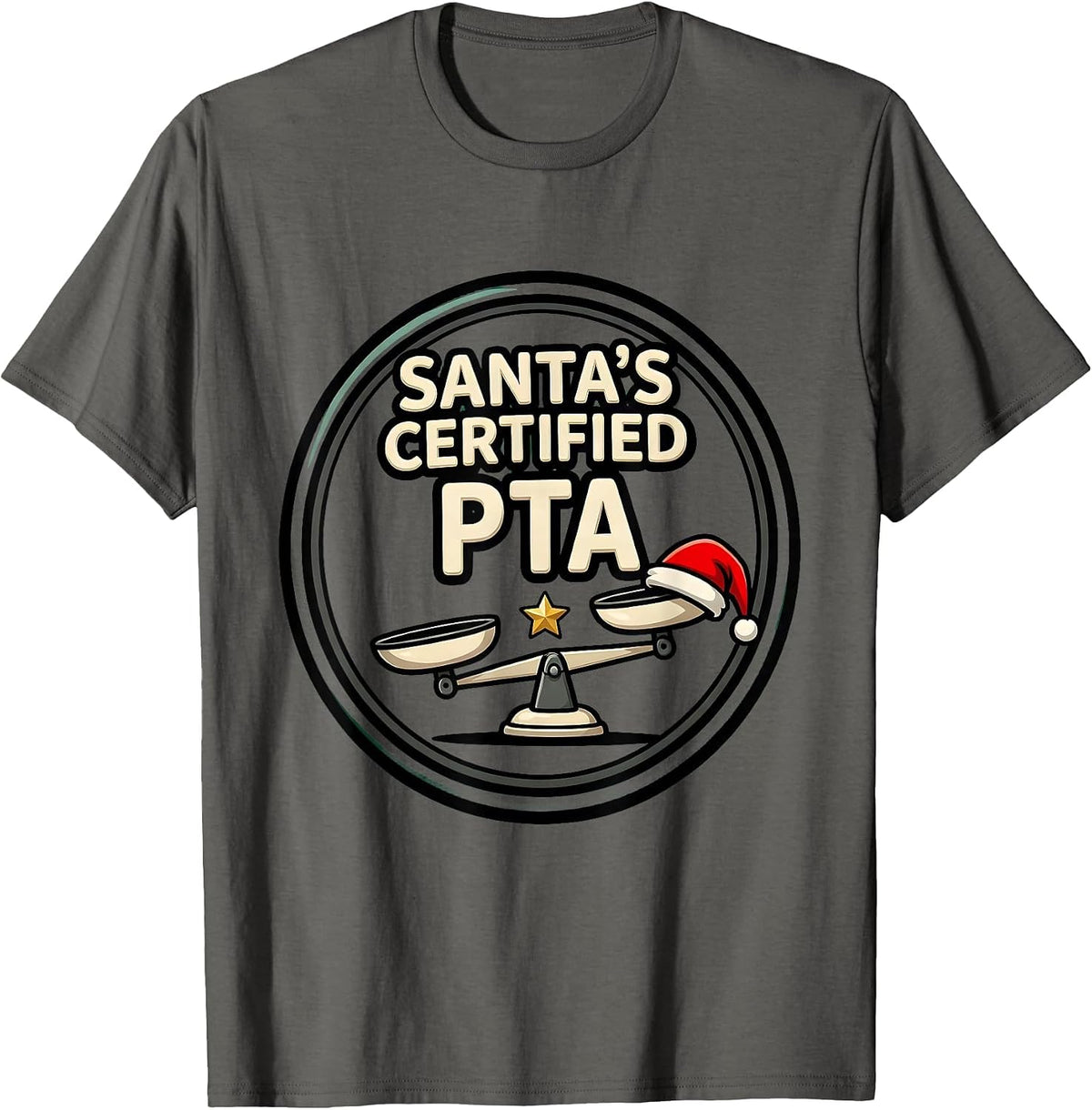 Santa's Certified PTA Funny Physical Therapist Christmas T-Shirt - Asphalt Grey
