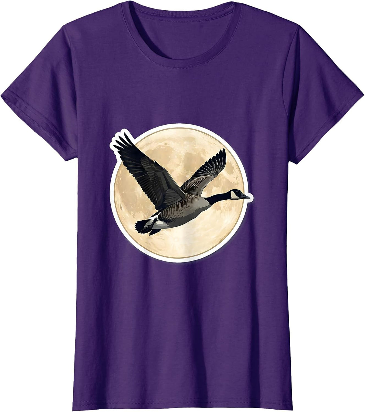 Women's Goose in Flight Full Moon Night Sky Design T-Shirt - Purple