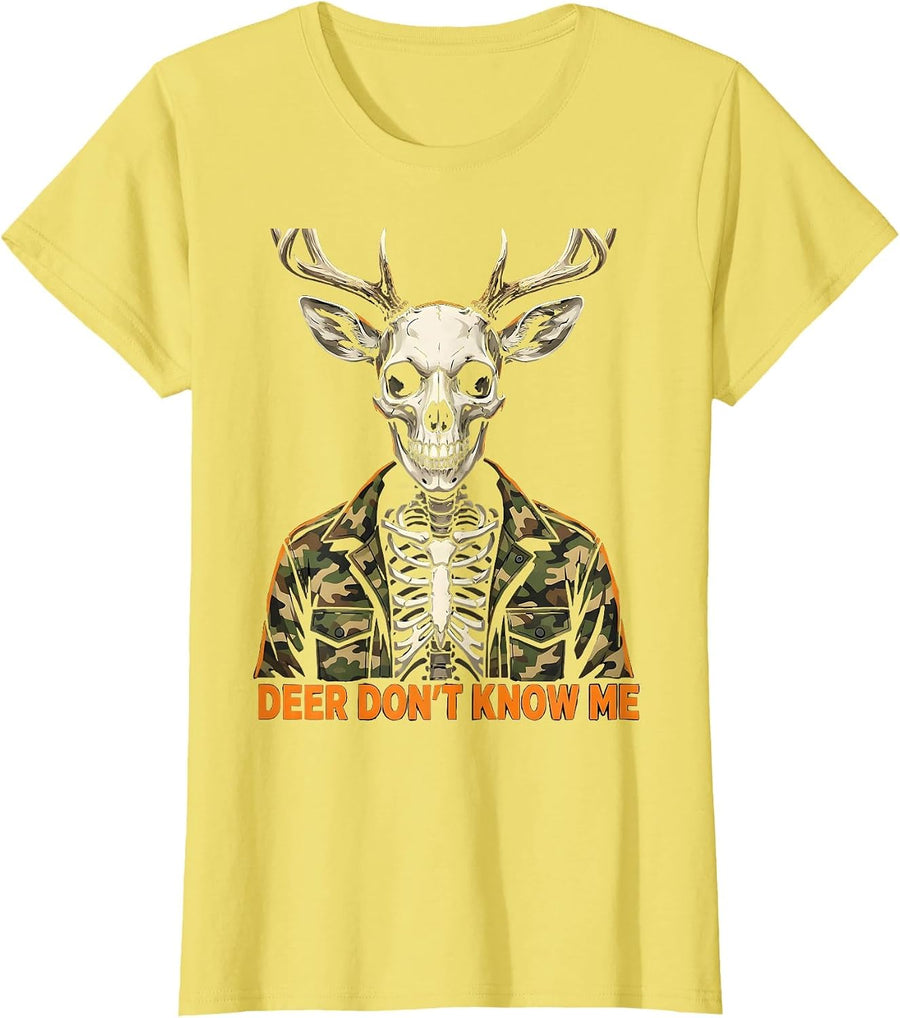 Deer Don't Know Me Camo Hunting Design T-Shirt - Lemon Yellow