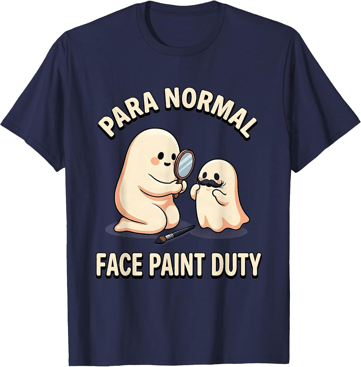 Para Normal Face Paint Duty Cute Kawaii Ghost Halloween T-Shirt - Navy Blue