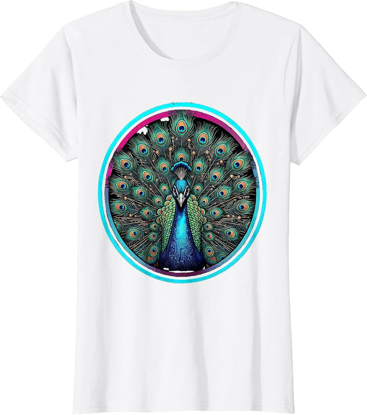 Women's Peacock Circuit Board Autism Awareness Design T-Shirt - White