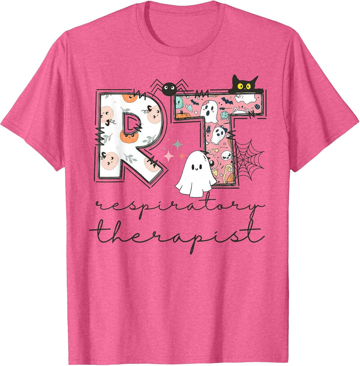Respiratory Therapist Ghost RT Respiratory Therapy Halloween T-Shirt - Pink Heather