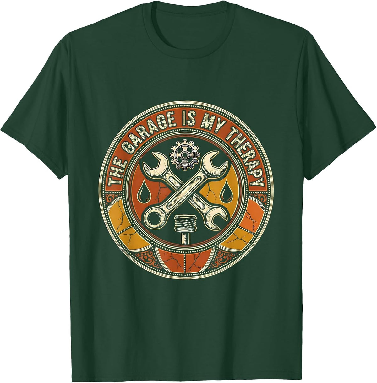 The Garage Is My Therapy Mechanic Design T-Shirt - Dark Green