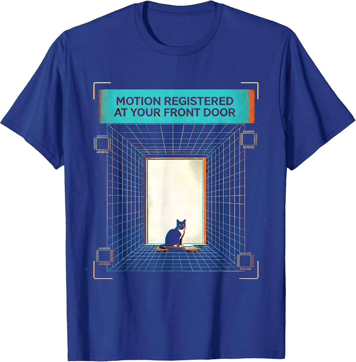 Men's Motion registered at your front door Funny Cat Motion Meme T-Shirt - Royal Blue