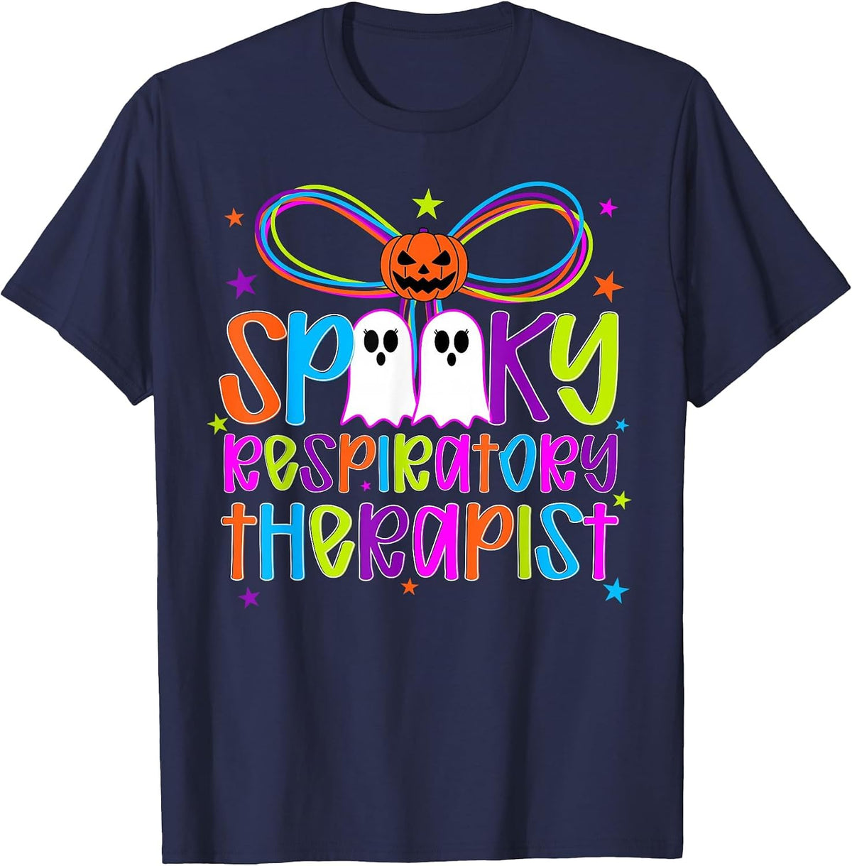 Spooky Respiratory Therapist Halloween Respiratory Therapy T-Shirt - Navy Blue