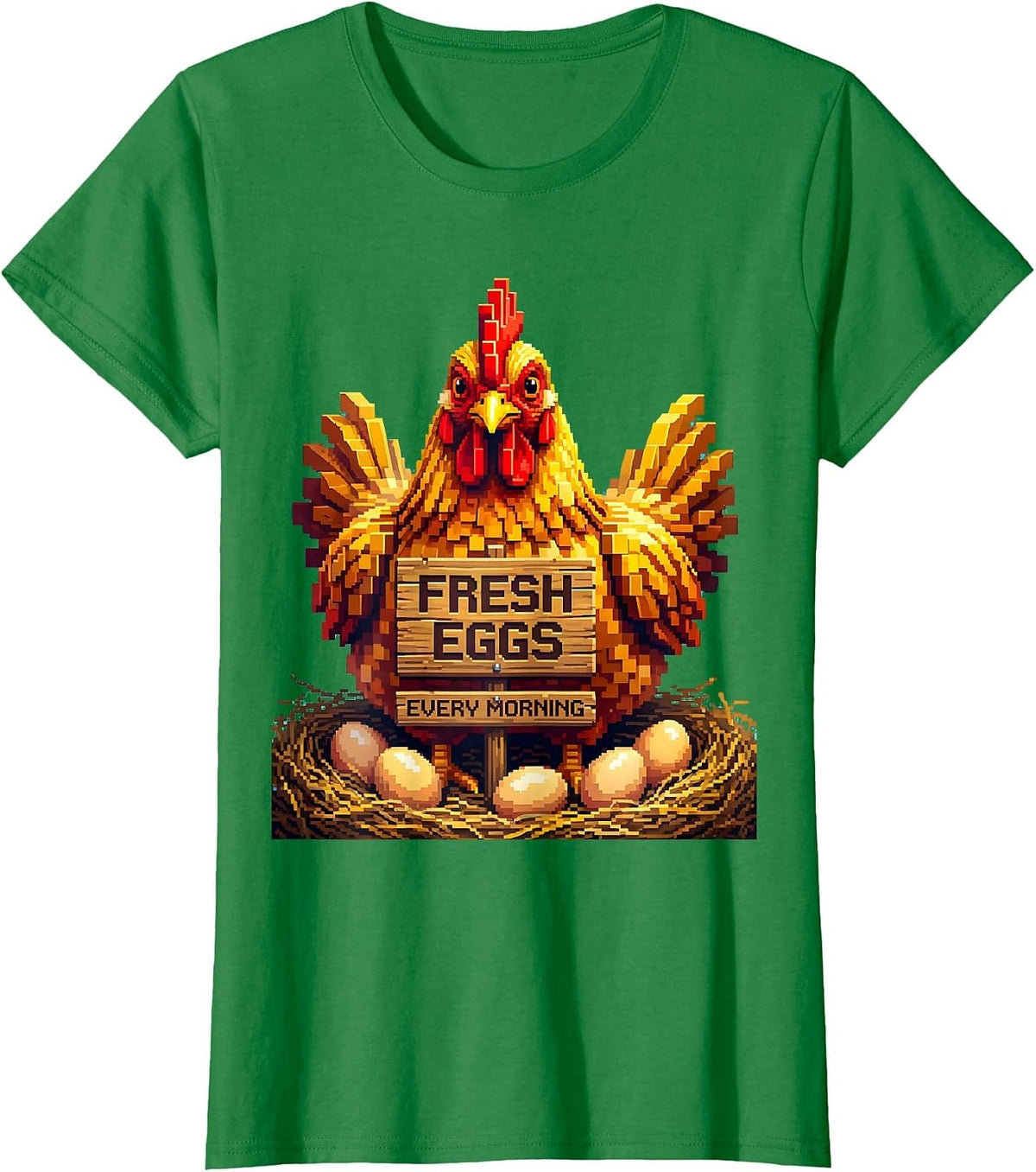 Women's Fresh Eggs Every Morning Chicken Farm Design T-Shirt - Kelly Green