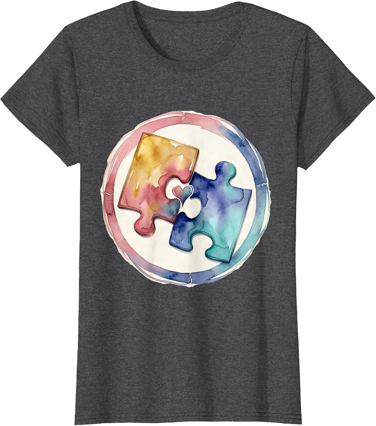 Women's Autism Mom Puzzle Pieces Connected Love Design T-Shirt - Dark Heather Grey