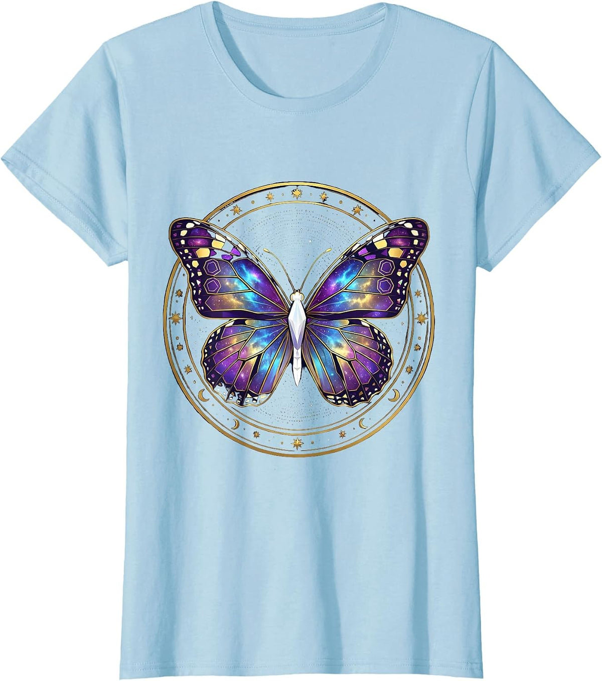 Autism Awareness Rainbow Geometric Butterfly T-Shirt - Baby Blue