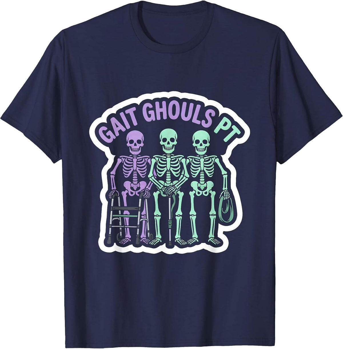 Men's Gait Ghouls PT Funny Physical Therapy Halloween Skeleton T-Shirt - Navy Blue