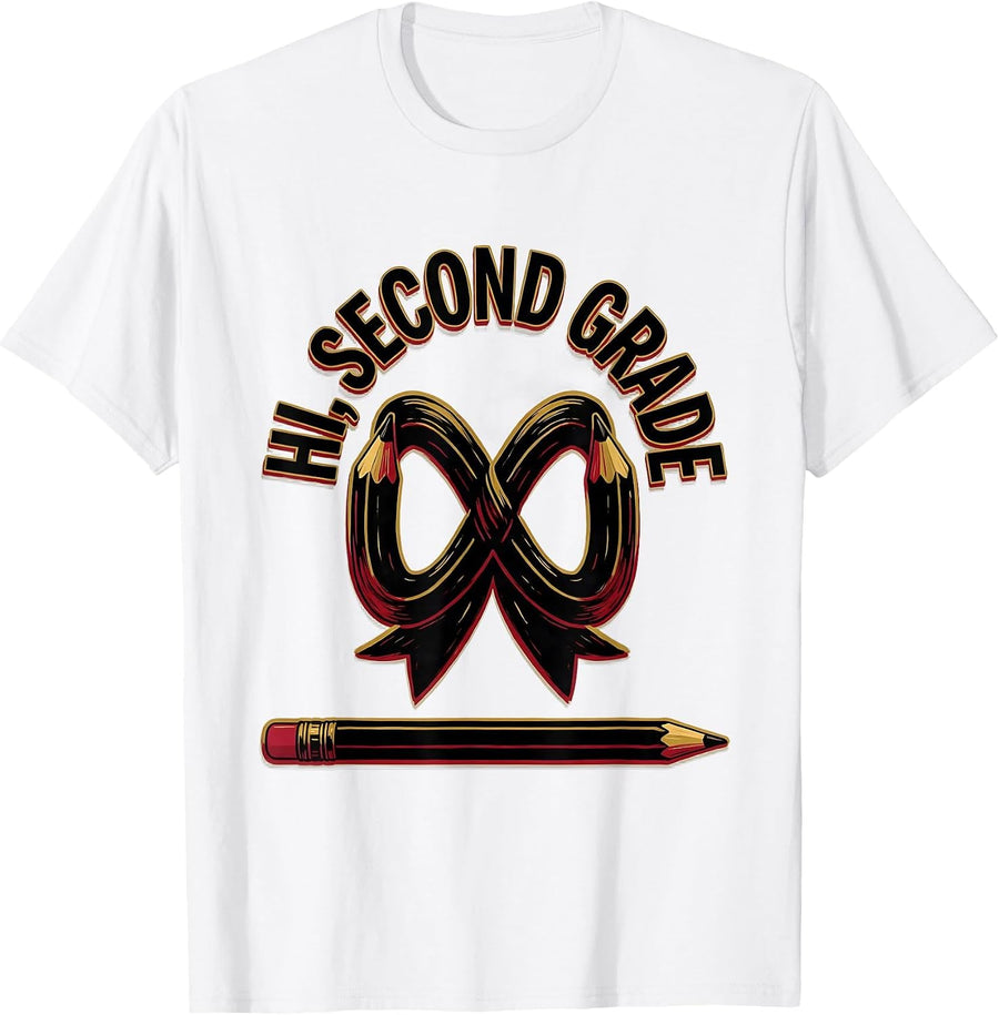 Men's Hi, Second Grade Cute Coquette Bow Back to School Teacher T-Shirt - White