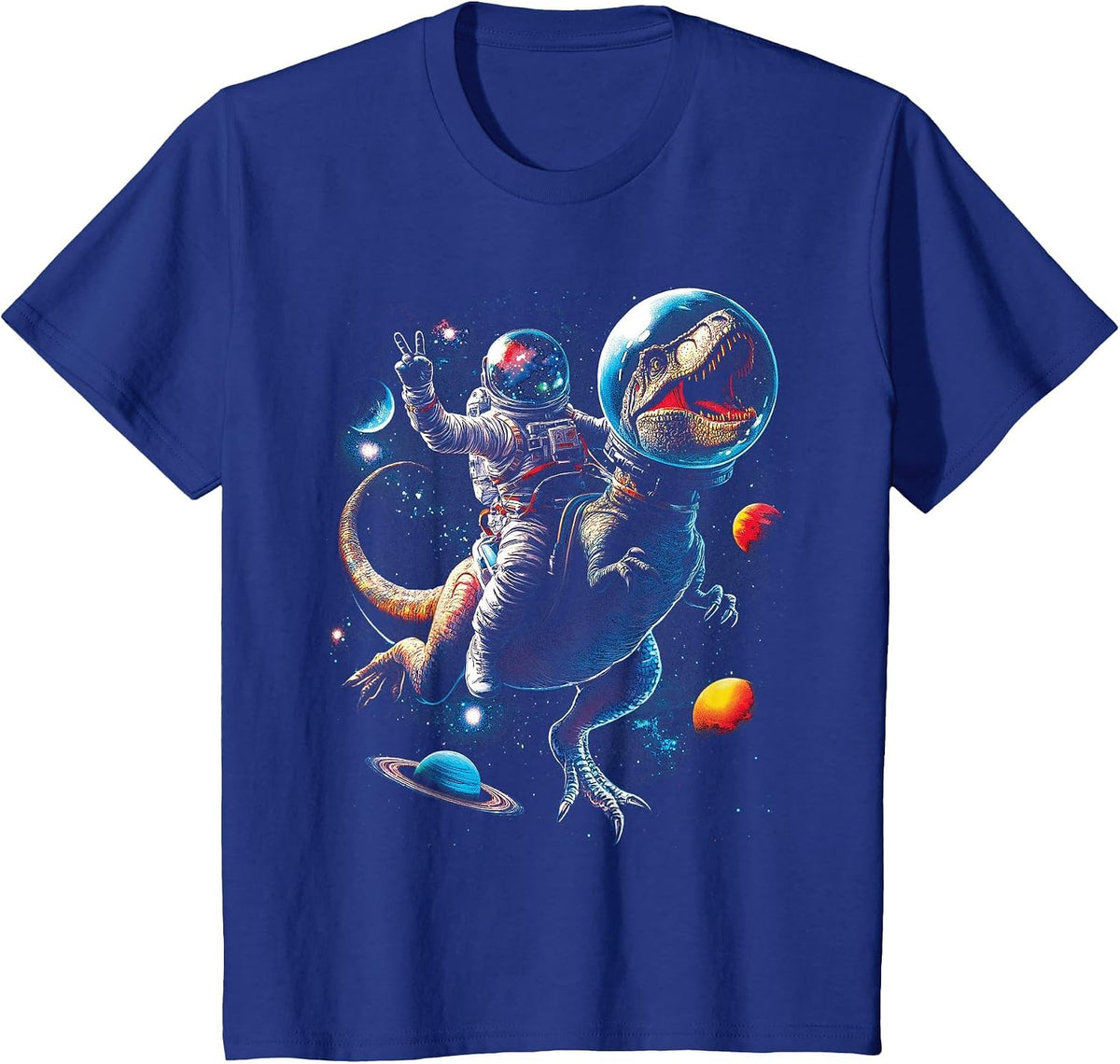 Astronaut Dinosaur T Rex Outer Space Science Galaxy Universe T-Shirt - Royal Blue