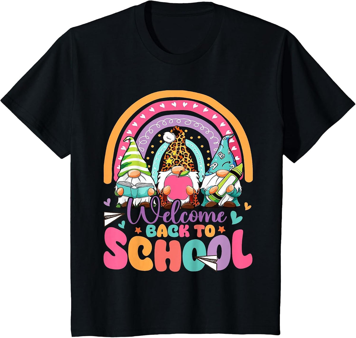 Welcome Back to School First Day of School Gnomes Rainbow T-Shirt - Black