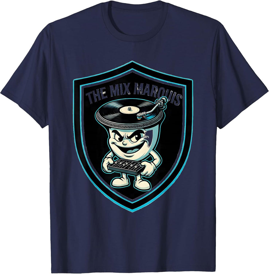 The Mix Marquis Funny DJ Electronic Music Producer Gift T-Shirt - Navy Blue