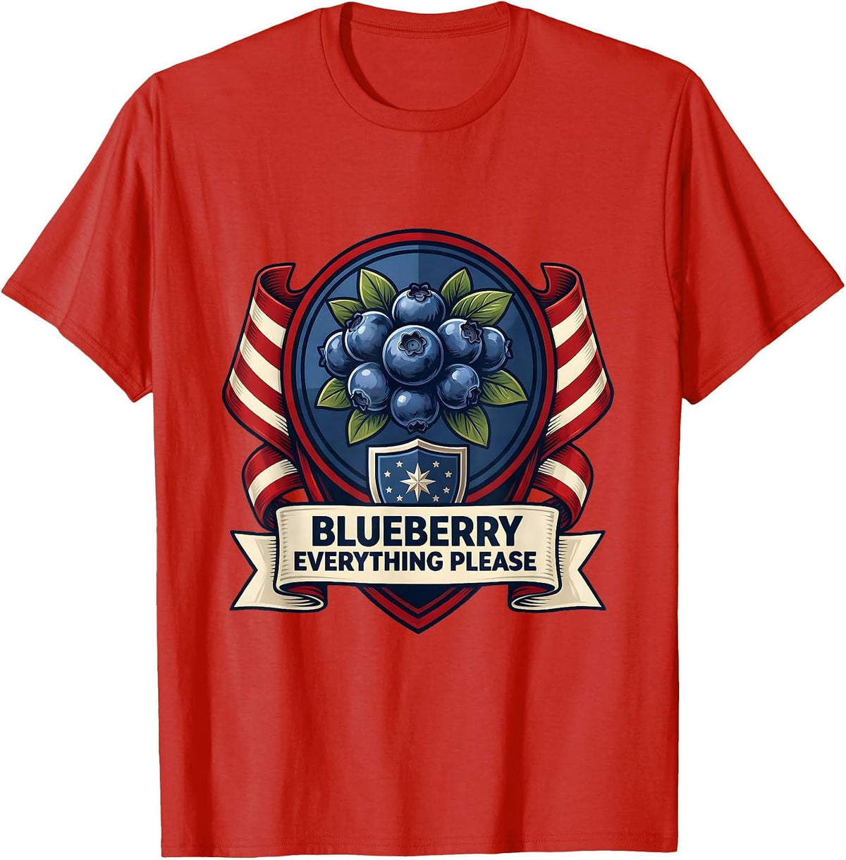 Men's Blueberry Everything Please Red White and Blue Design T-Shirt - Red