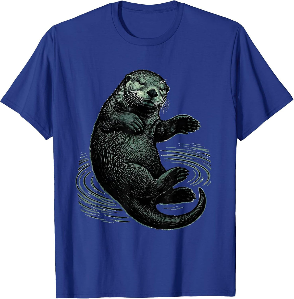 Men's Sea Otter Linocut Nature Lover Humor T-Shirt - Royal Blue