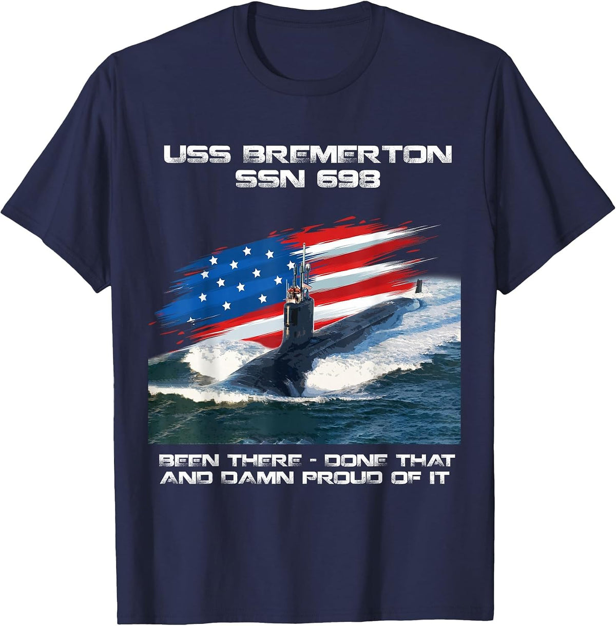 USS Bremerton SSN-698 American Flag Submarine Veteran Xmas T-Shirt - Navy Blue