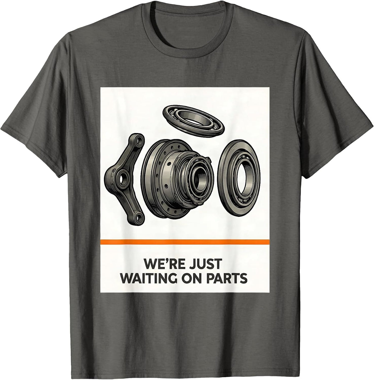 Men's We're Just Waiting On Parts Funny Skeleton Mechanic Auto T-Shirt - Asphalt Grey