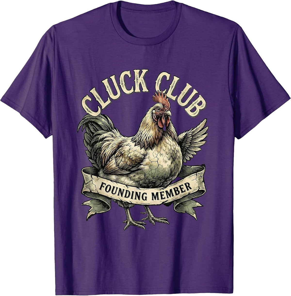 Men's Cluck Club Founding Member Chicken Design T-Shirt - Purple