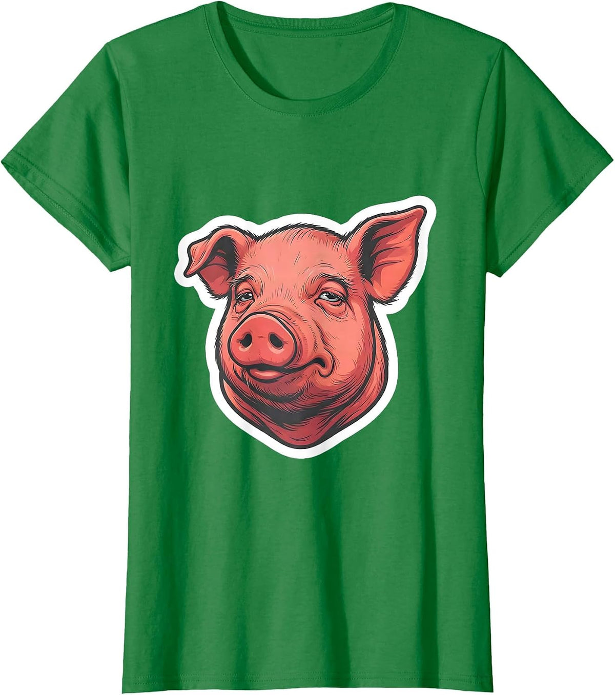 Pig Bust Funny Farm Animal Lover Sticker Humor T-Shirt - Kelly Green