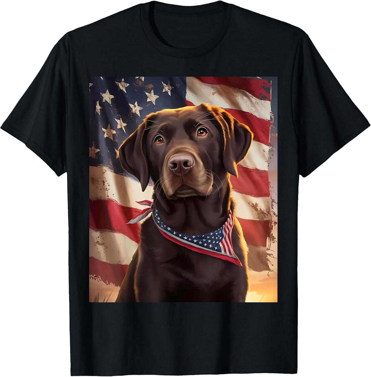 American Flag 4th of July Dog American Chocolate Labrador T-Shirt - Black