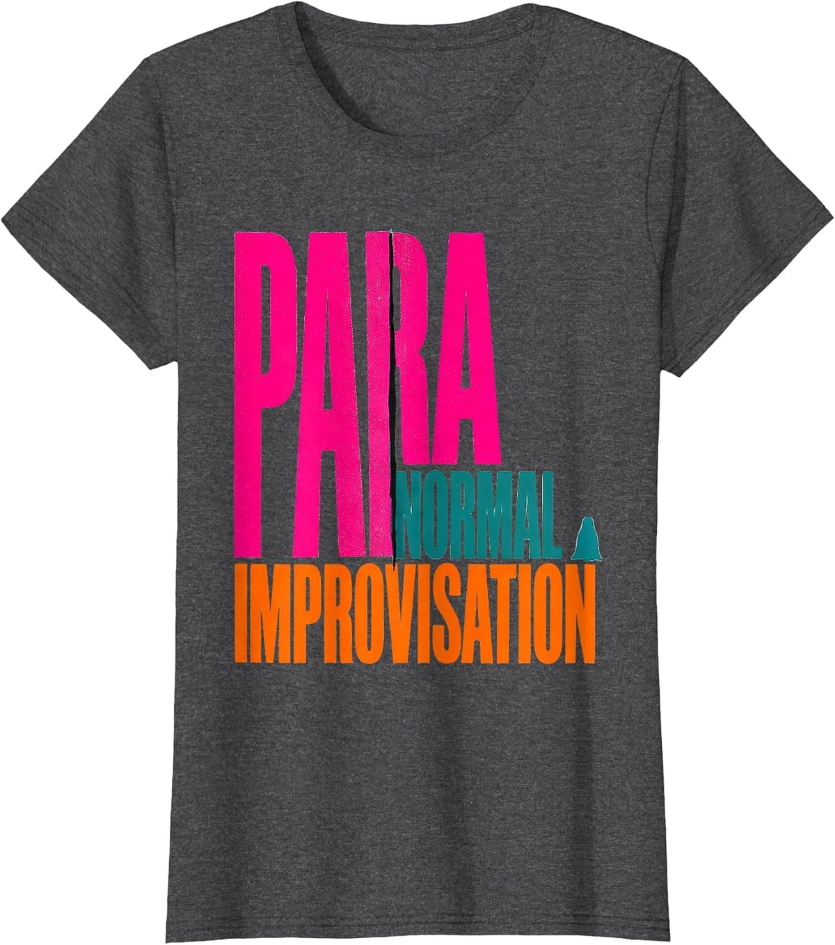 Women's Para Normal Improvisation Risograph Halloween Ghost Pun T-Shirt - Dark Heather Grey