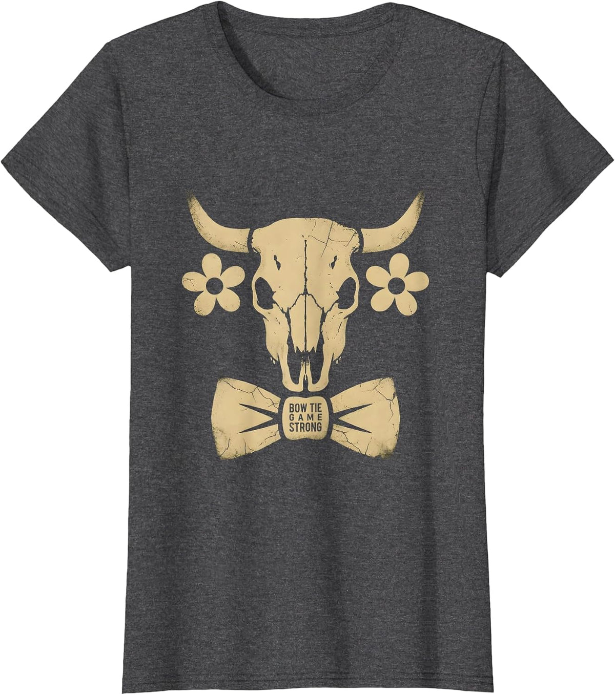Women's Bow Tie Game Strong Tuxedo Style Design T-Shirt - Dark Heather Grey