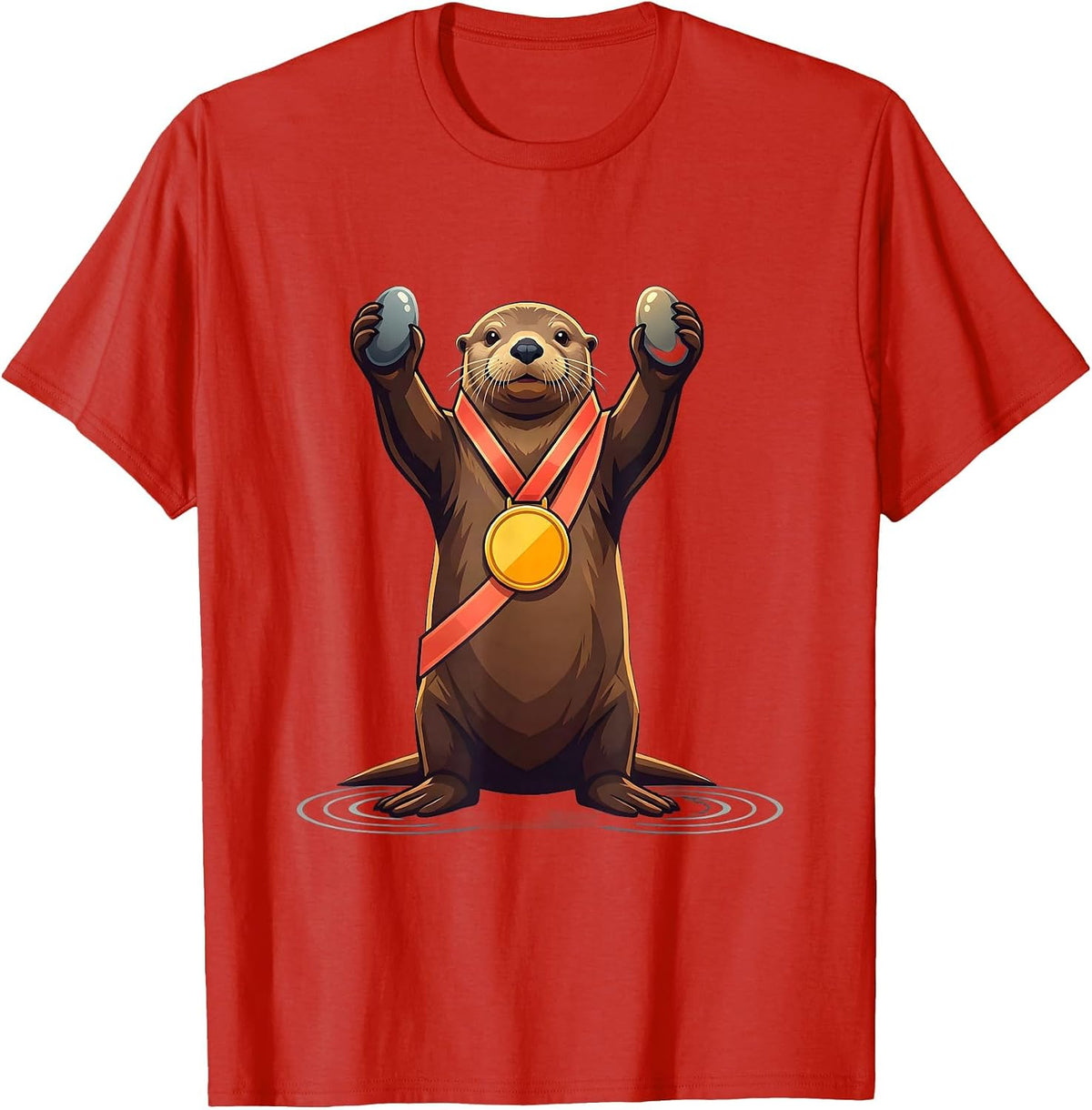 Men's Proud Sea Otter Medal Cute Otter Lover Gift T-Shirt - Red