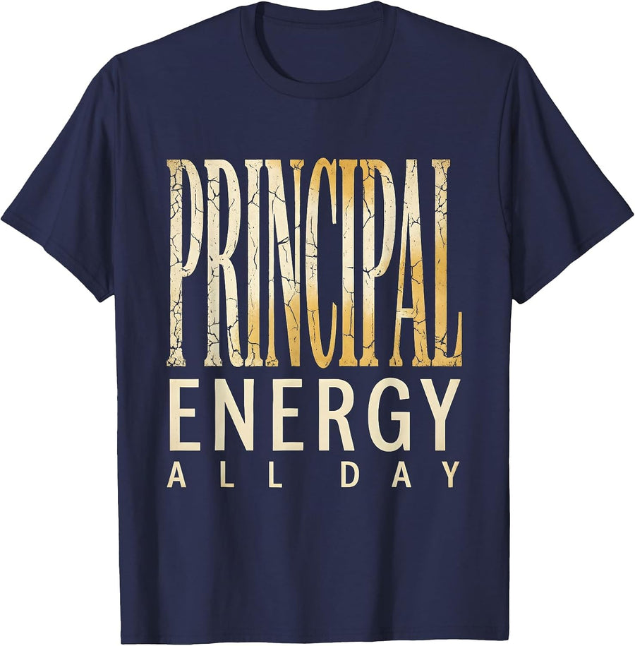Principal Energy All Day Back to School Design T-Shirt - Navy Blue