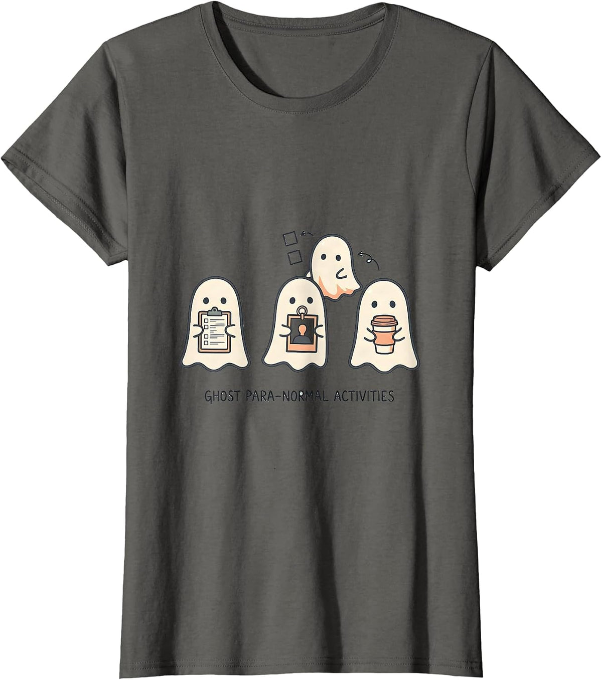 Women's Ghost Para-Normal Activities Kawaii SPED Teacher Halloween T-Shirt - Asphalt Grey