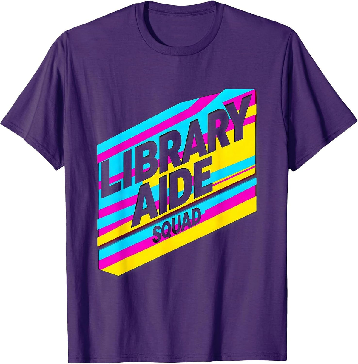 Men's Library Aide Squad New Wave Typography Back To School Staff T-Shirt - Purple
