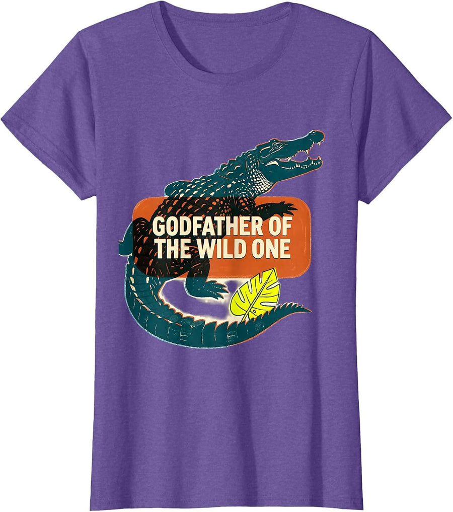 Godfather Of The Wild One Risograph Safari Jungle Birthday T-Shirt - Purple Heather
