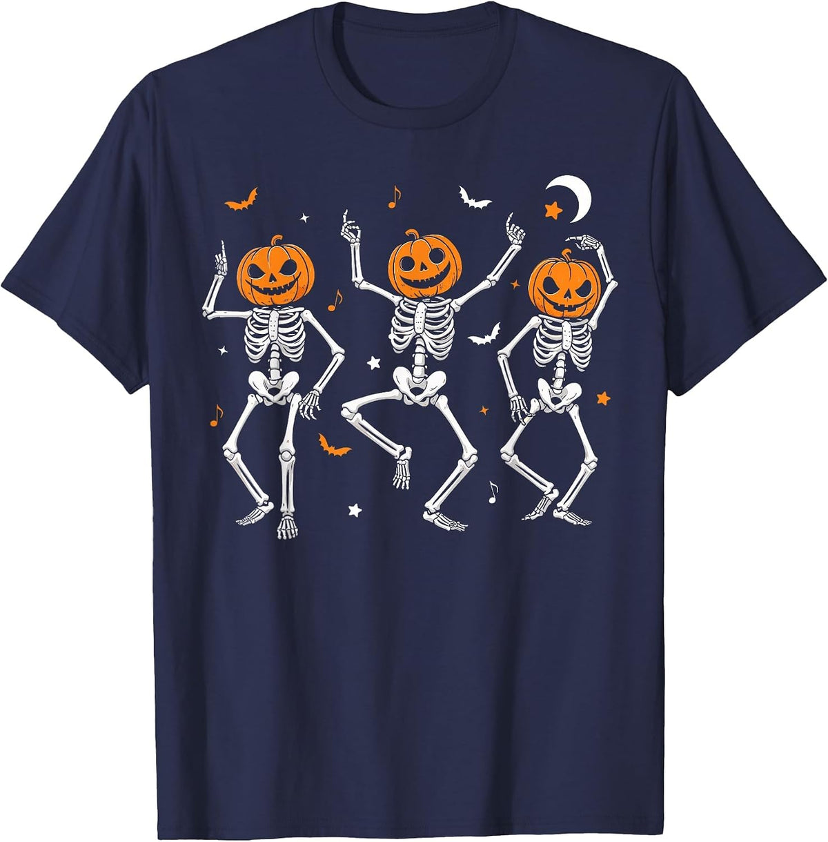 Funny Halloween Shirt Spooky Dancing Pumpkin Head Skeletons Dance Tee T-Shirt - Navy Blue