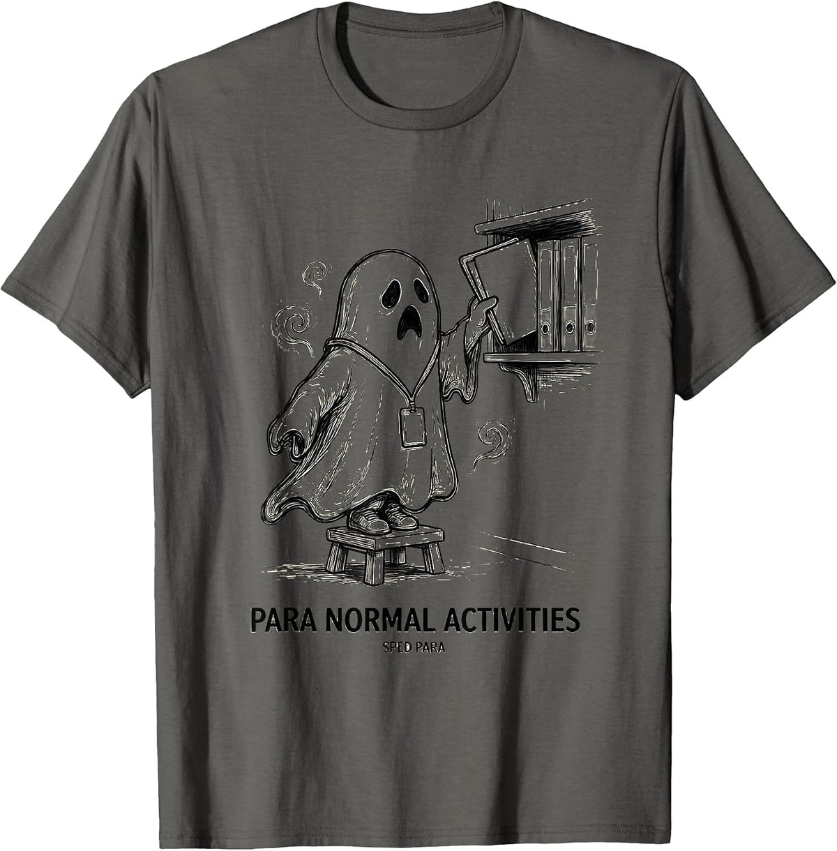 Men's Para Normal Activities SPED Para Ghost Halloween T-Shirt - Asphalt Grey