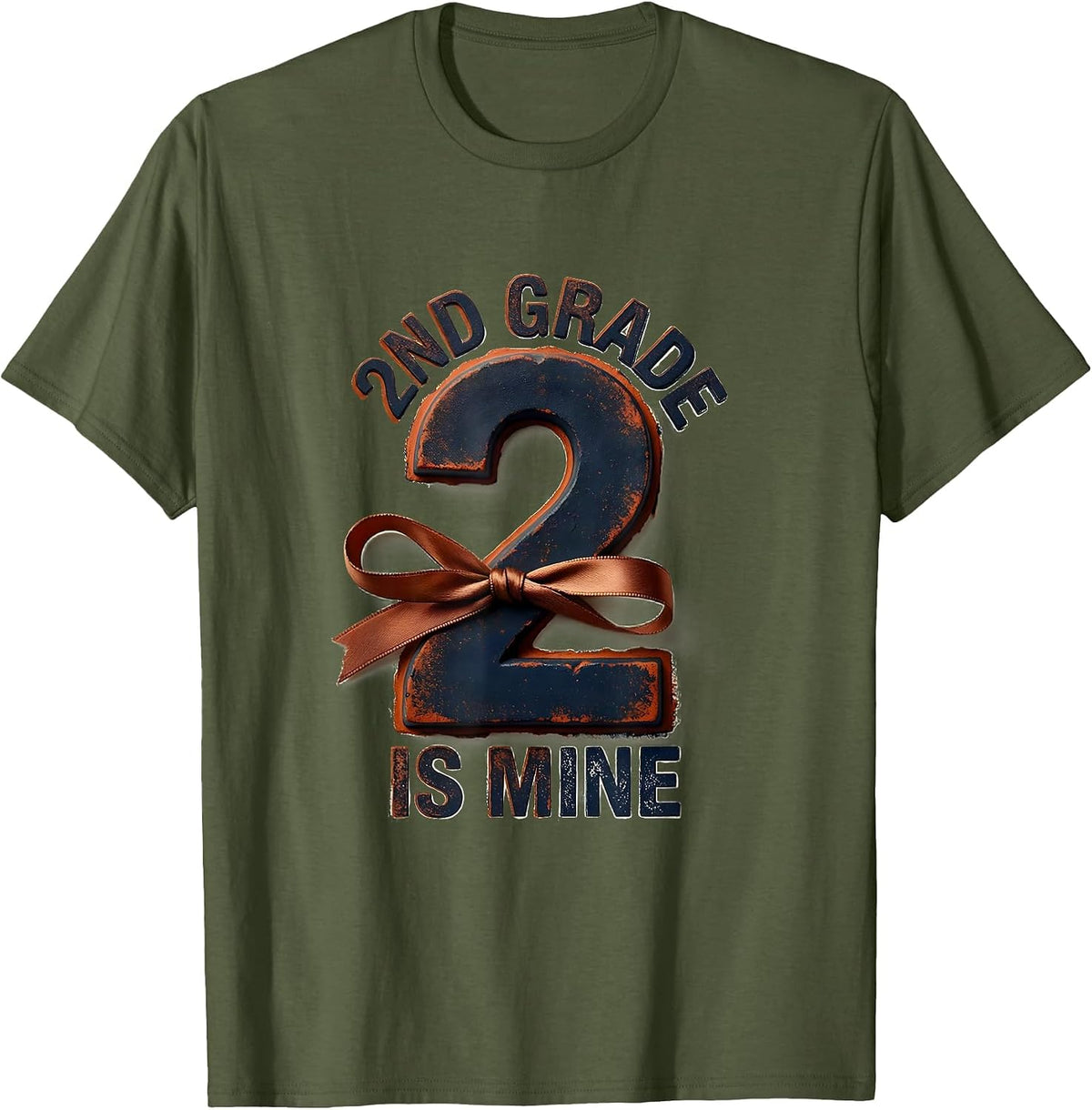 2nd Grade Is Mine Rubber Stamp Coquette Bow Back To School T-Shirt - Olive Green