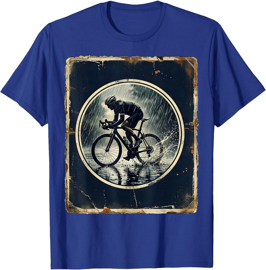 Night Rain Cyclist Racing Through Storm T-Shirt - Royal Blue