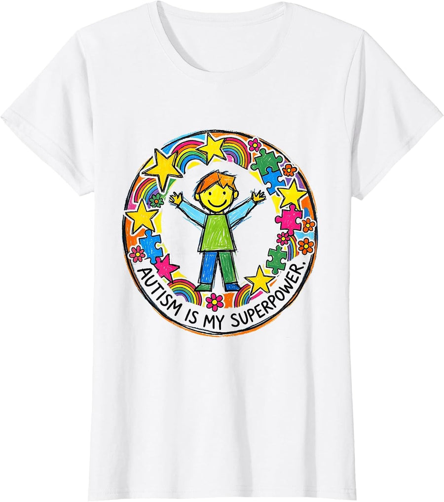 Women's Autism Is My Superpower Awareness Design T-Shirt - White