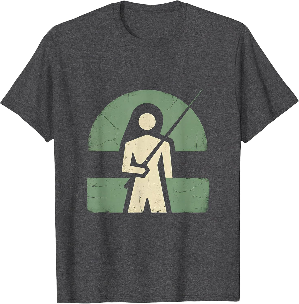 Fly Fishing Waders Misty River Illustration T-Shirt - Dark Heather Grey