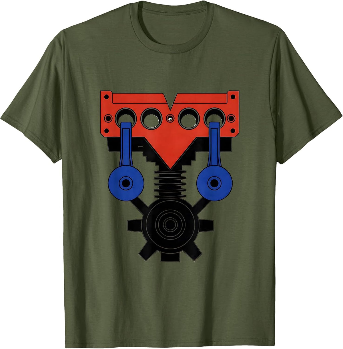 V Bank Engine Blocks Funny Car Mechanic Auto Enthusiast T-Shirt - Olive Green