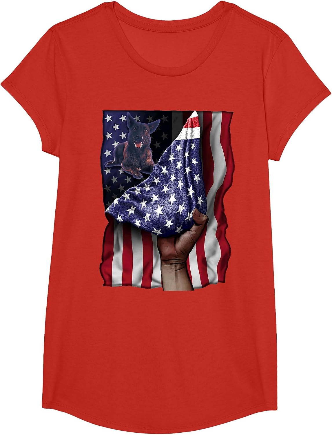 Day of Independence US Flag Dutch Shepherd T-Shirt - Girls Red