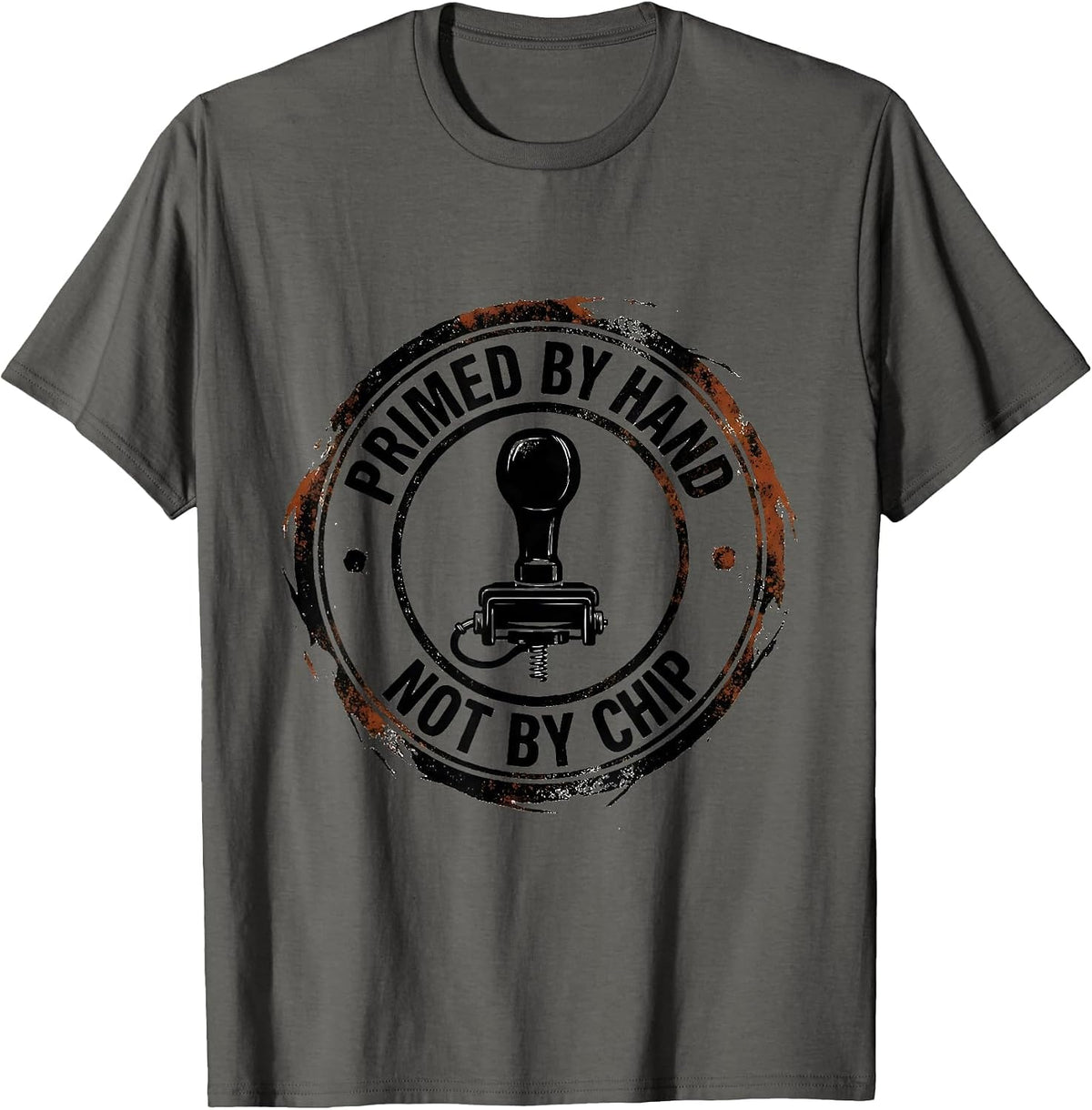 Men's Primed By Hand Not By Chip Vintage Muscle Car Racing T-Shirt - Asphalt Grey