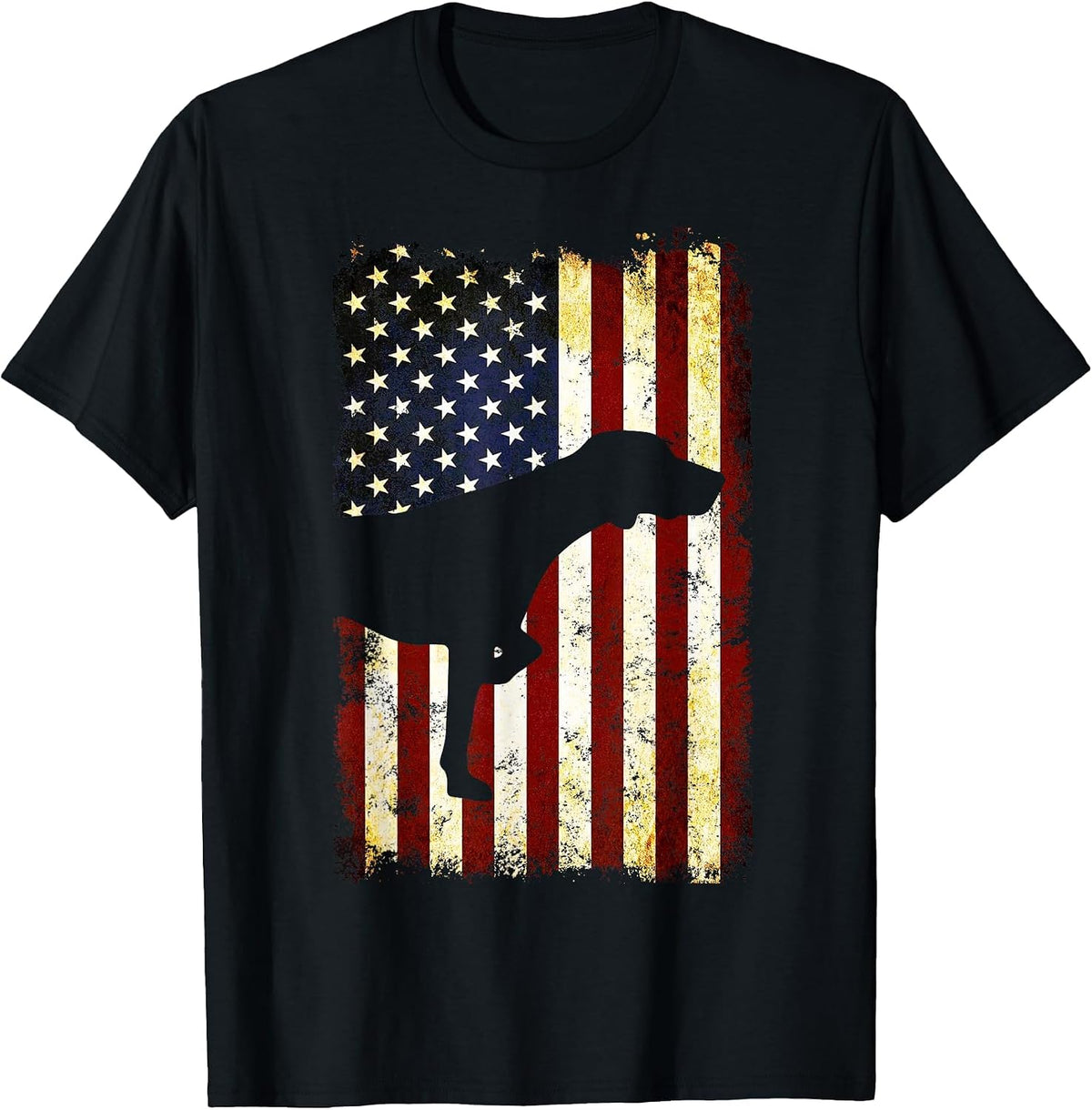 German Shorthaired Pointer Silhouette American Flag T-Shirt - Black