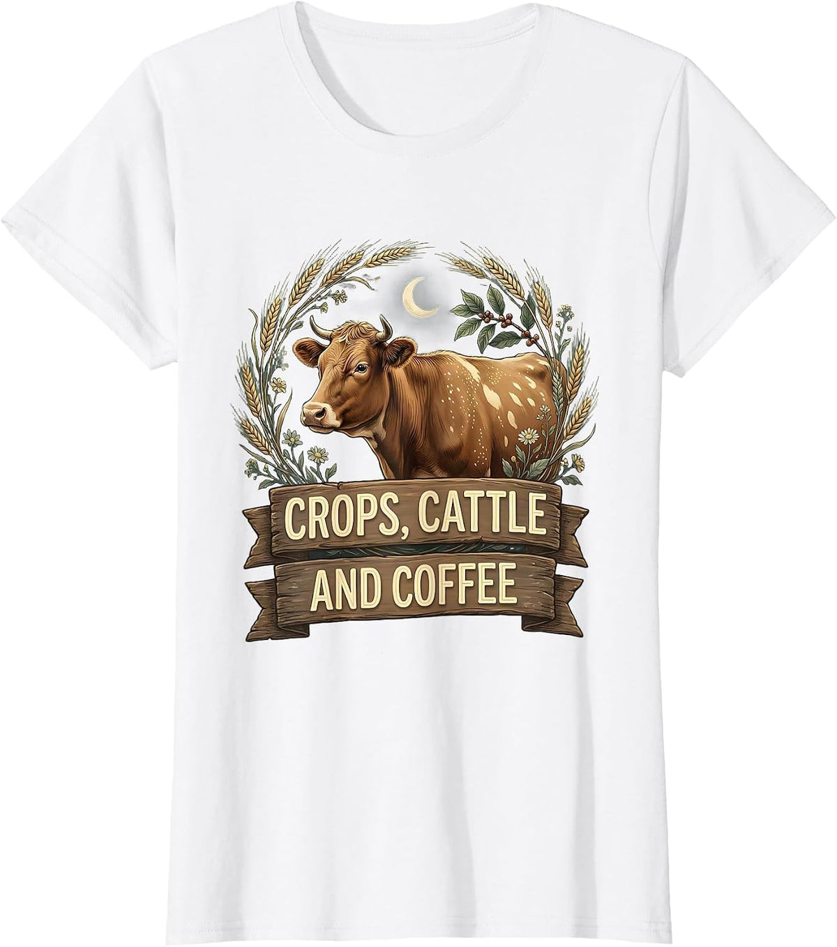 Women's Crops Cattle and Coffee Farming Life Design T-Shirt - White