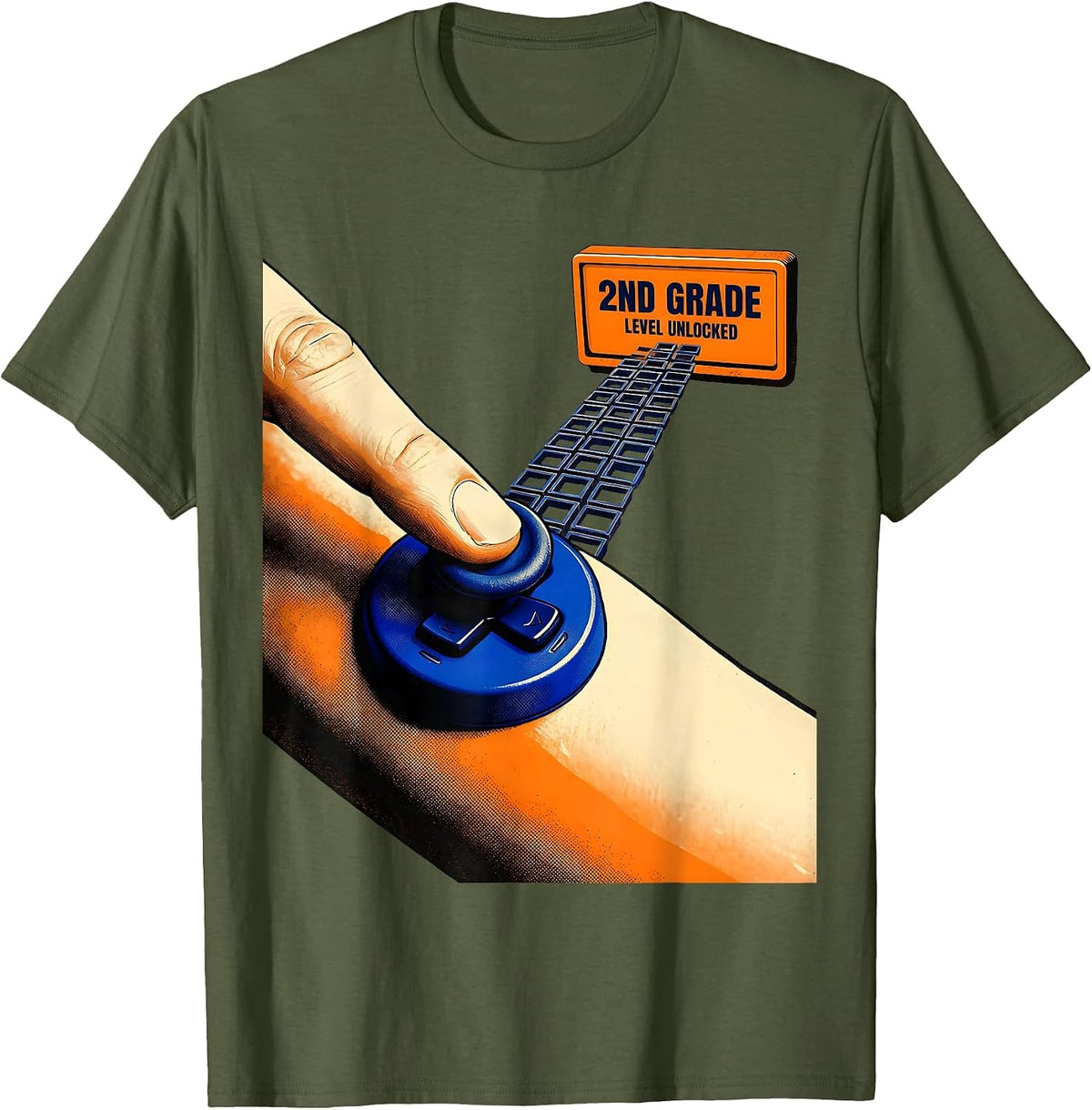 Men's 2nd Grade Level Unlocked Gamer Back To School First Day T-Shirt - Olive Green