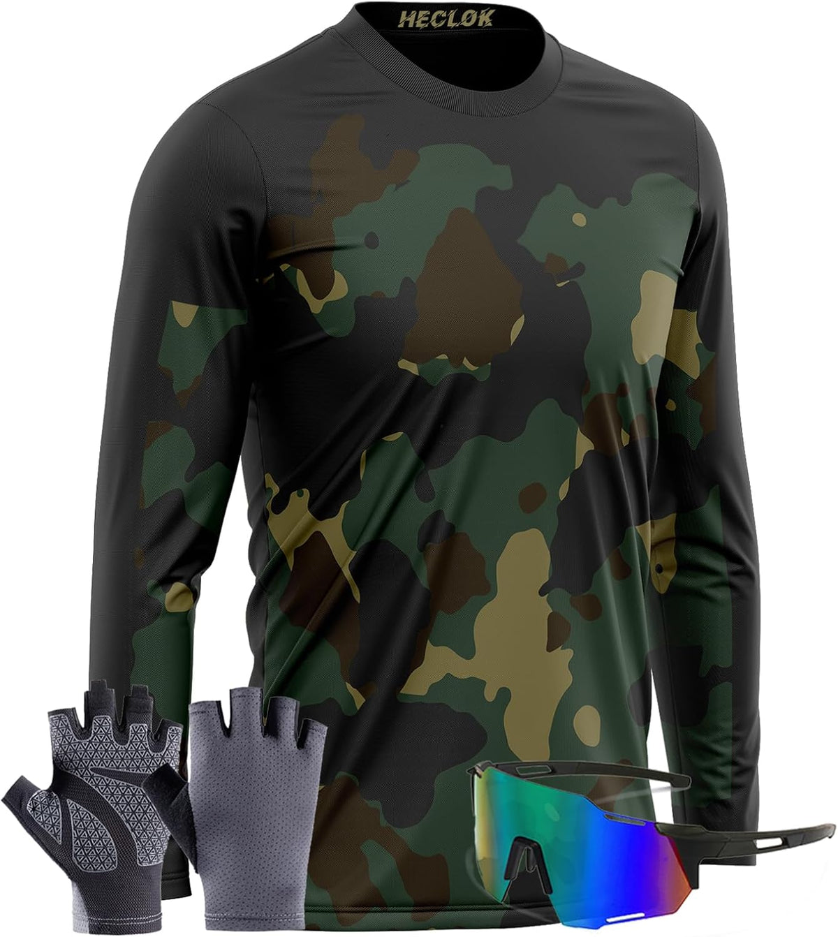 Men's Basic Cycling Jerseys,Bicycle Jersey,Long Sleeve Moisture Wicking Quick Dry Biking Off-Road Shirt＋Gloves - Typ-3