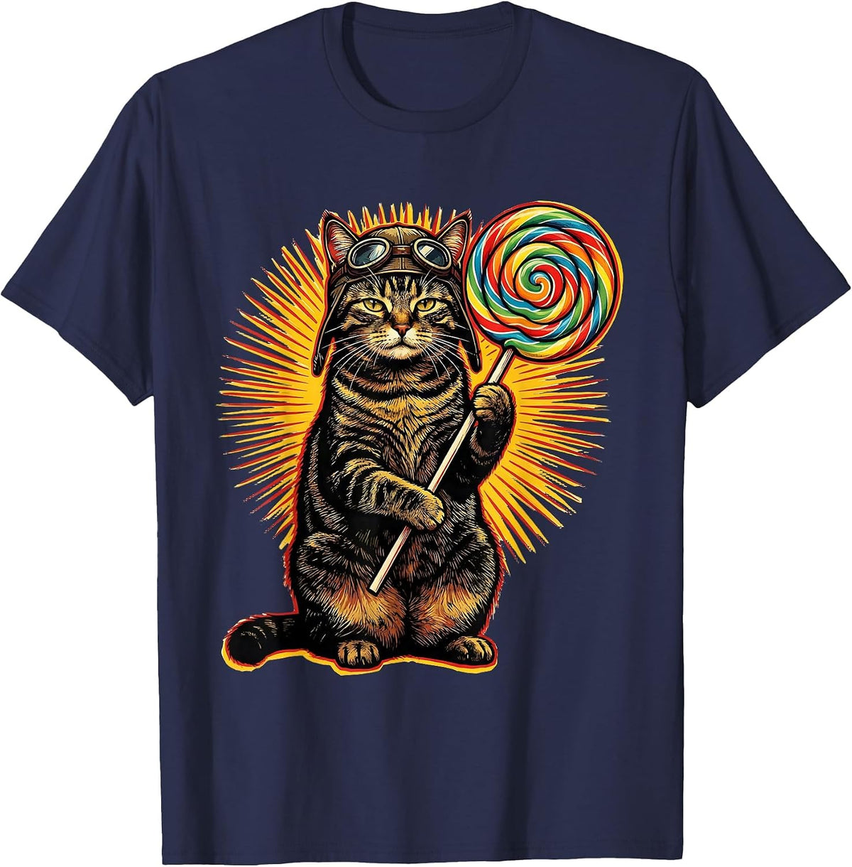 Lollipop Cat Meme Funny Silly Cat Humor T-Shirt - Navy Blue