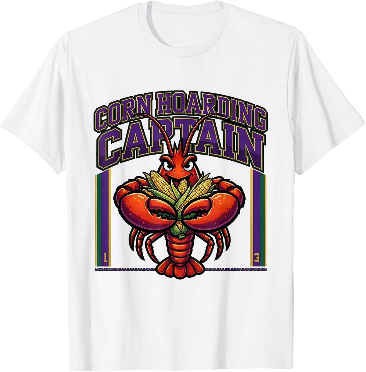 Men's Corn Hoarding Captain Bold Mardi Gras Crawfish Carnival T-Shirt - White
