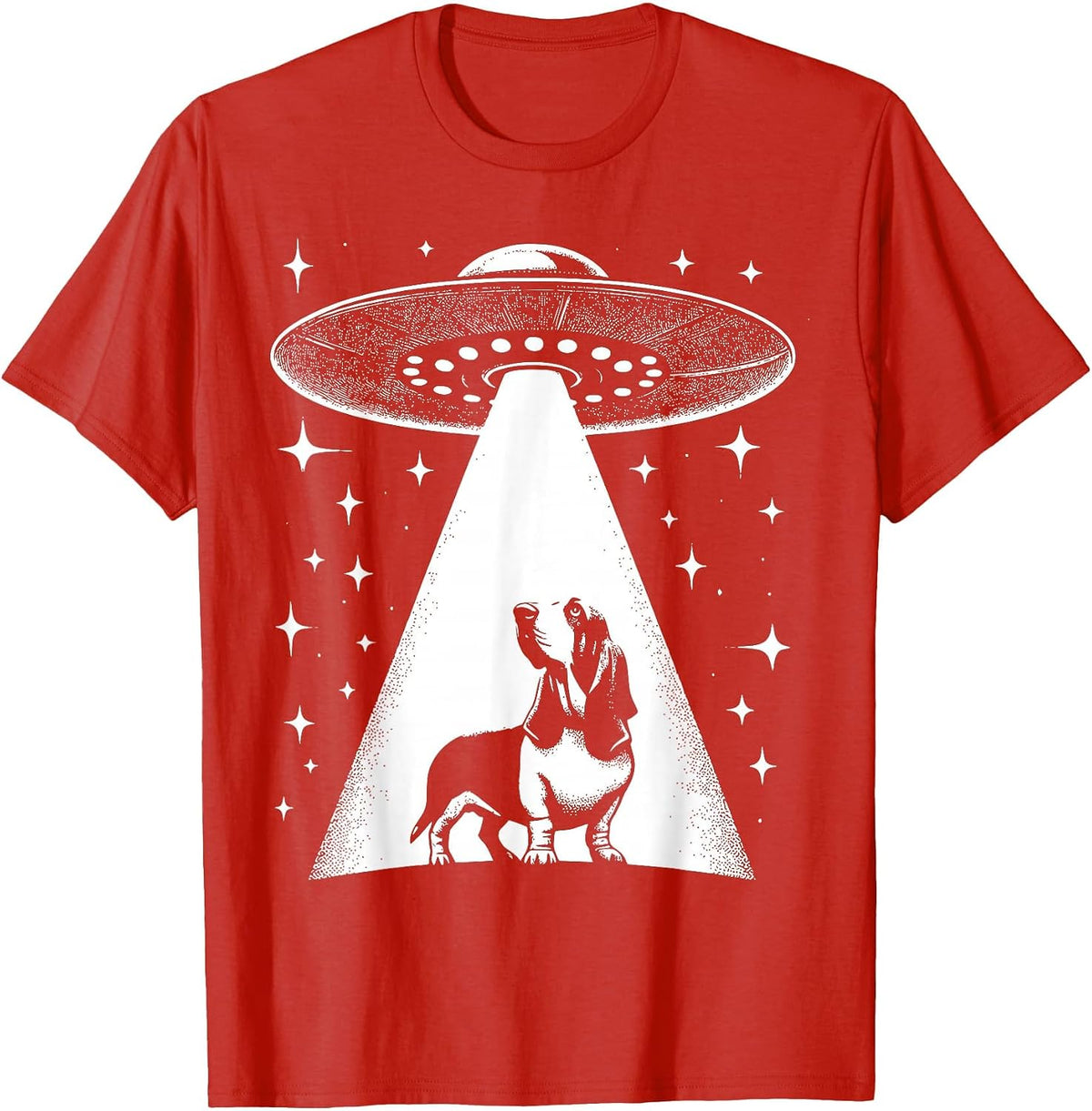 Basset Hound Mom Dad Dog - Funny Alien UFO T-Shirt - Red